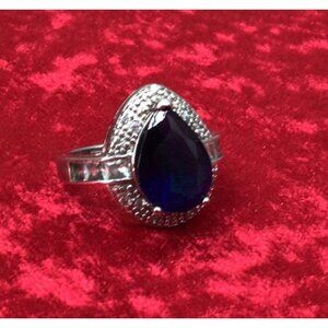 Sterling Silver Size 7.5 Blue Faceted Gem Ring